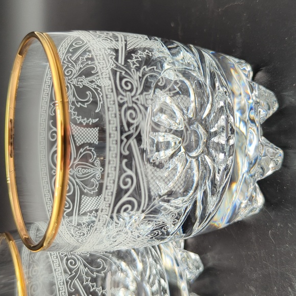 Cellini Stemware set of 3 etched glass 24k gold rimmed cocktail rocks glasses - Picture 2 of 7